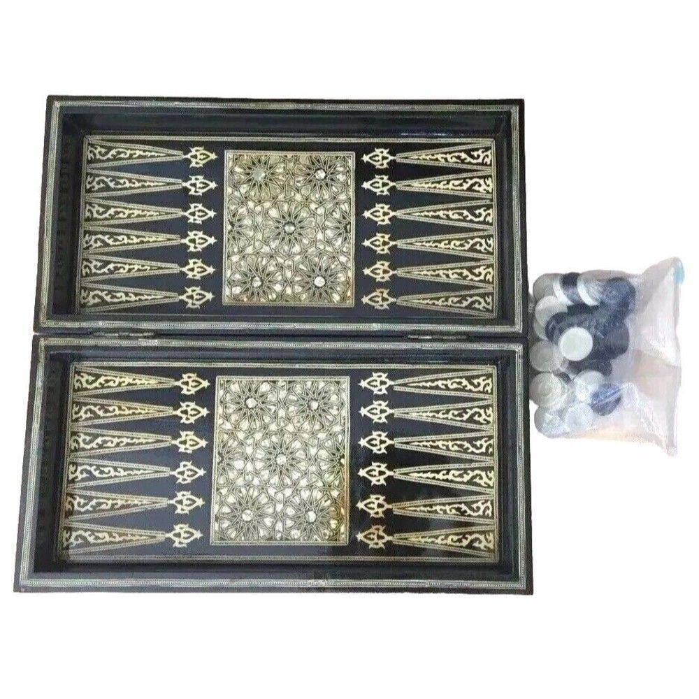 Vintage Judaica Persian Abalone Mother Of Pearl Inlayed Backgammon Chessboard